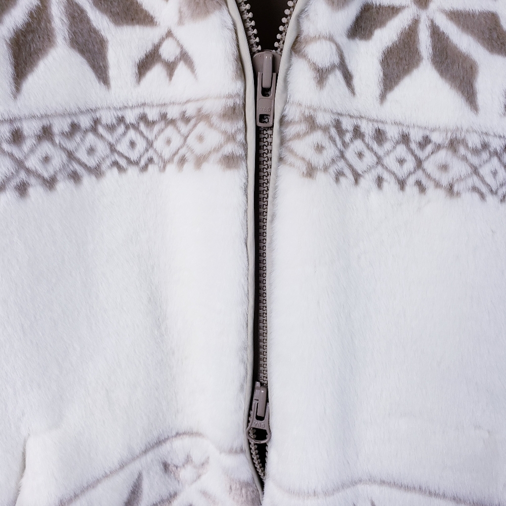SM2 Faux Fur Penny‎ Lane Style Coat White Brown Nordic Print Women's Size Large - Picture 6 of 10